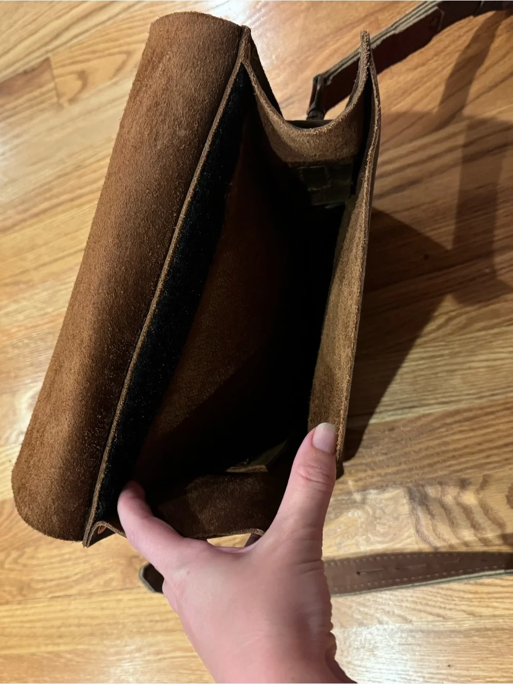 Brown Leather Crossbody Messenger Bag with American Flag Accent